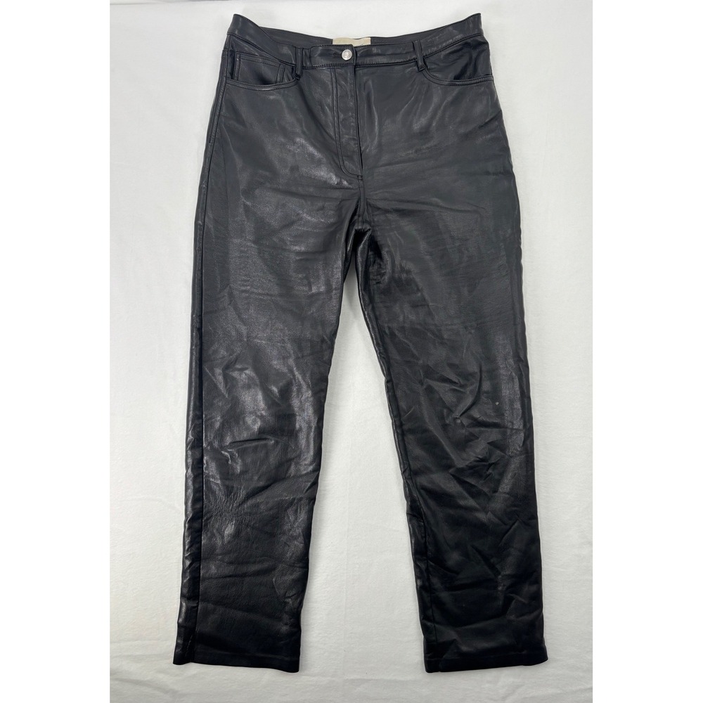 Wilfred The Melina Vegan Leather Pants Womens 12 Black Straight Leg High Rise